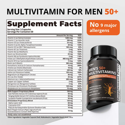 Men’s 50+ Multivitamin with Methylfolate, CoQ10 & Saw Palmetto