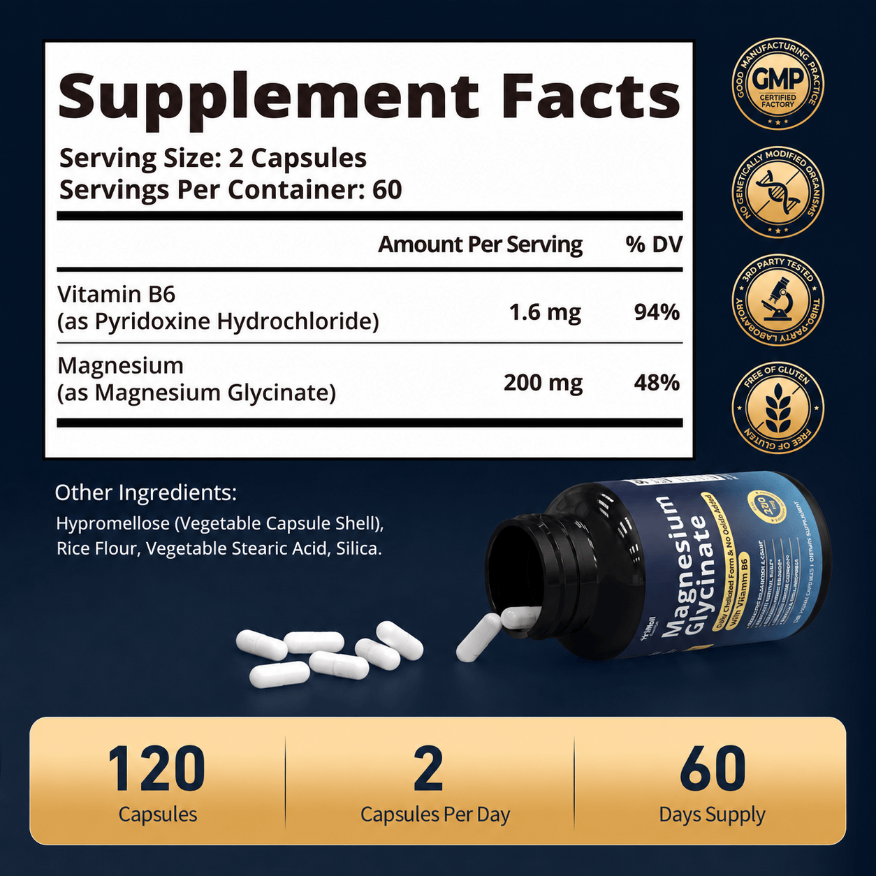 Magnesium Glycinate 200mg+B6, Sleep & Stress Support