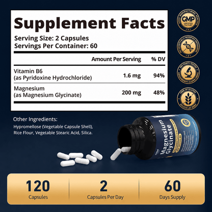 Magnesium Glycinate 200mg+B6, Sleep & Stress Support